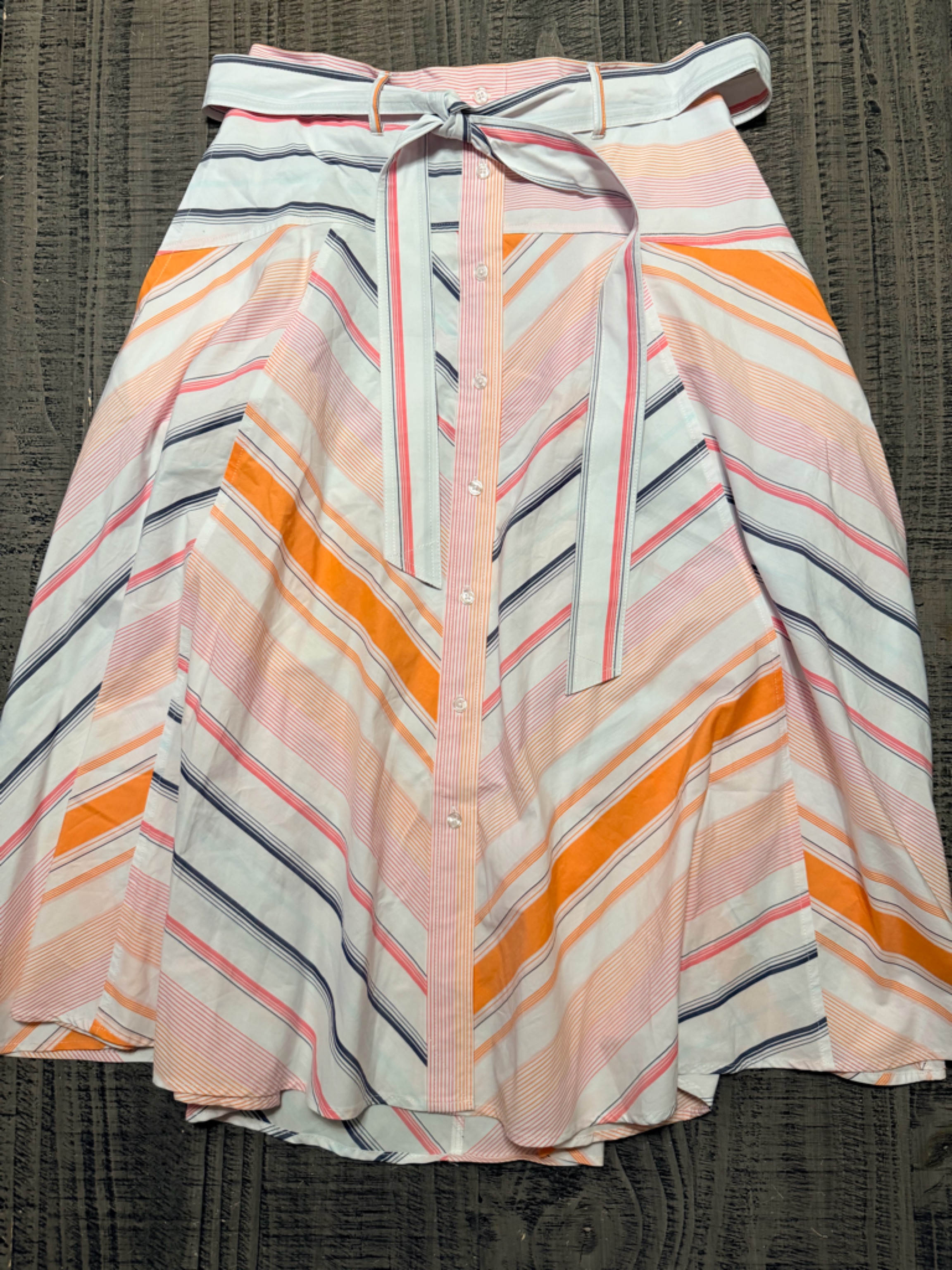 Free Assembly Striped Button-Front Top In White, Orange, Pink & Navy